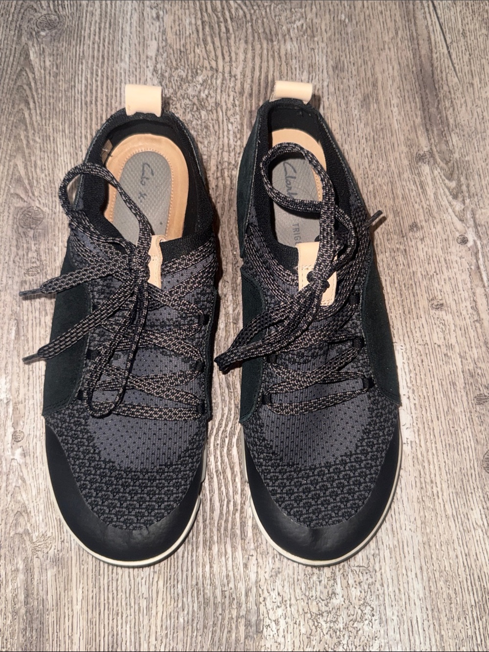 Clarks Black and Beige Knit Lace-Up Sneakers